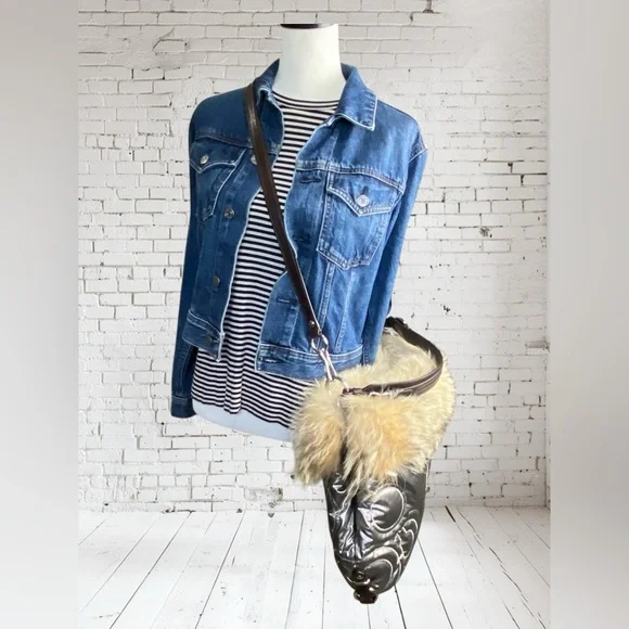 Coach XL Hampton Ski Coyote Fur Quilted Hobo Bag - Picture 4 of 16